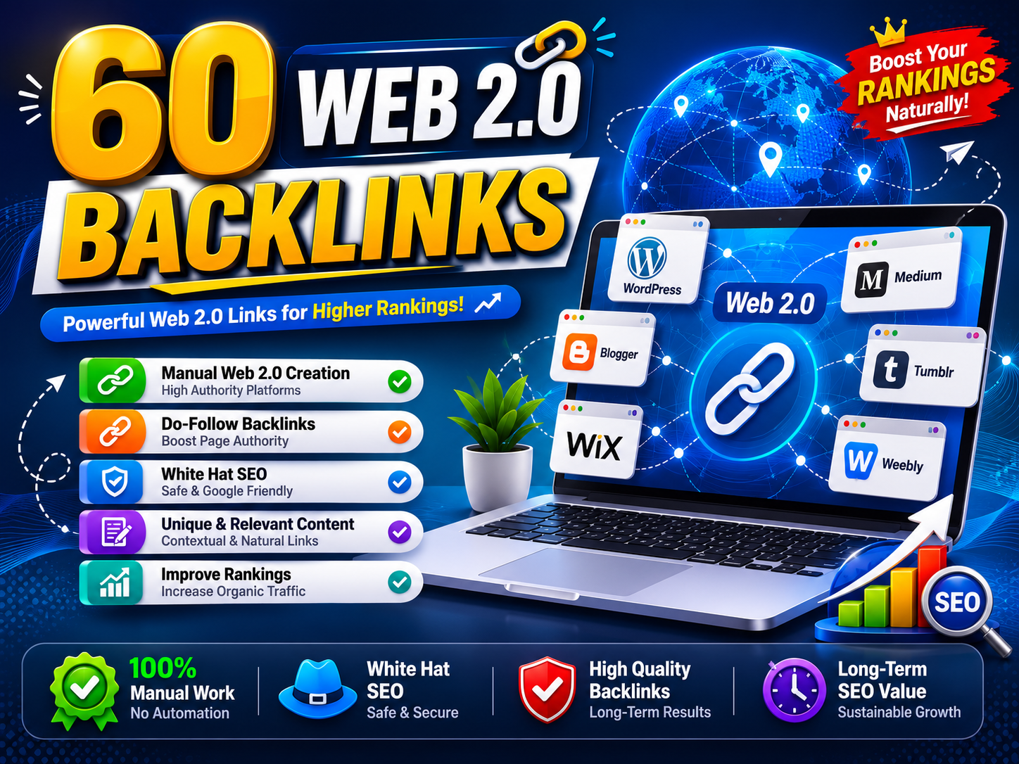 I will build 60 manual web 2.0 backlinks for SEO and link building