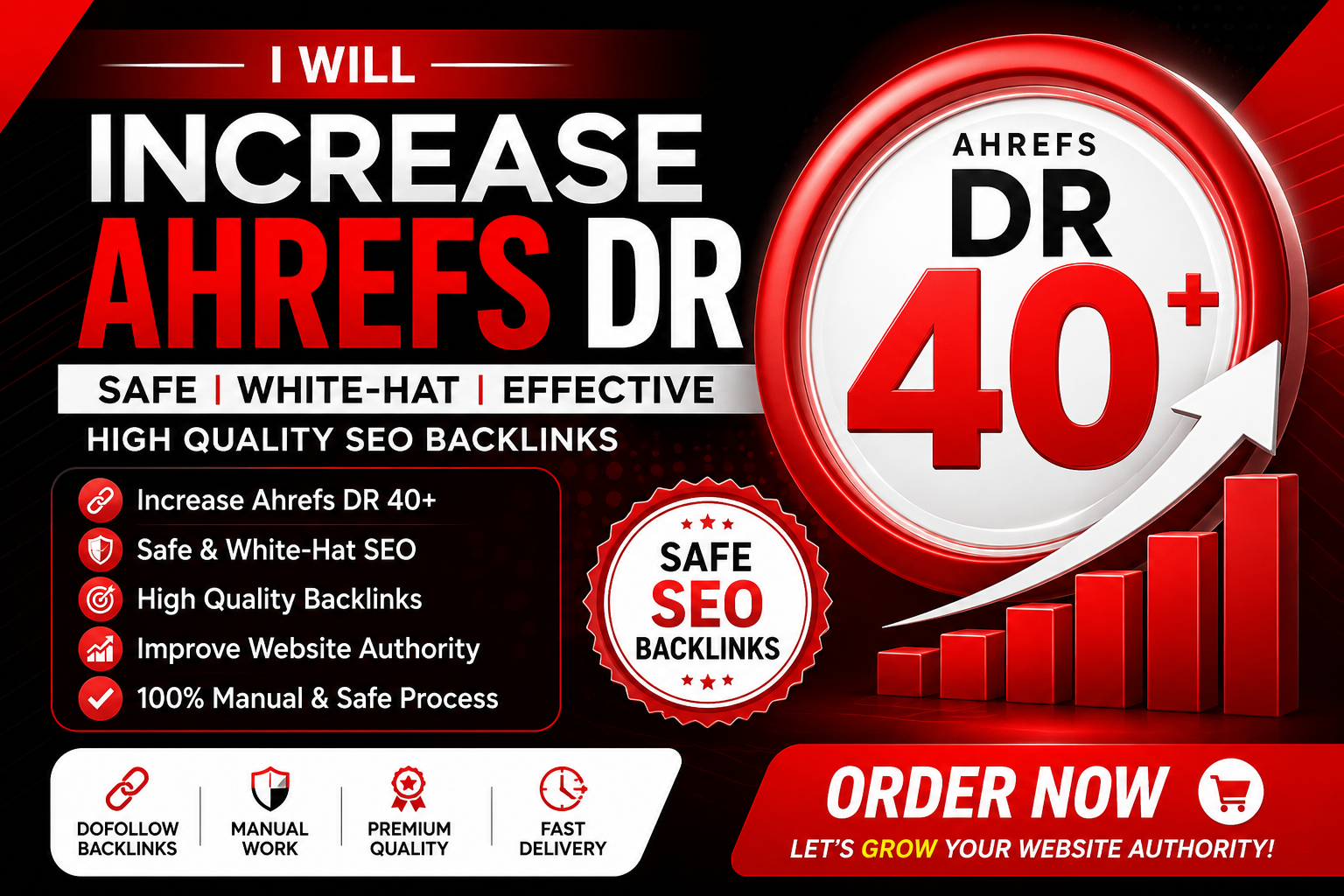I will Increase Ahrefs DR 40+ Increase DR40+ Safe Ahrefs DR 40+ SEO backlinks