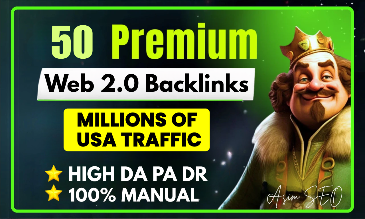 Premium SEO Packgae 50 Web 2.0 Backlinks, Image embed Dofollow Link Building for Ranking