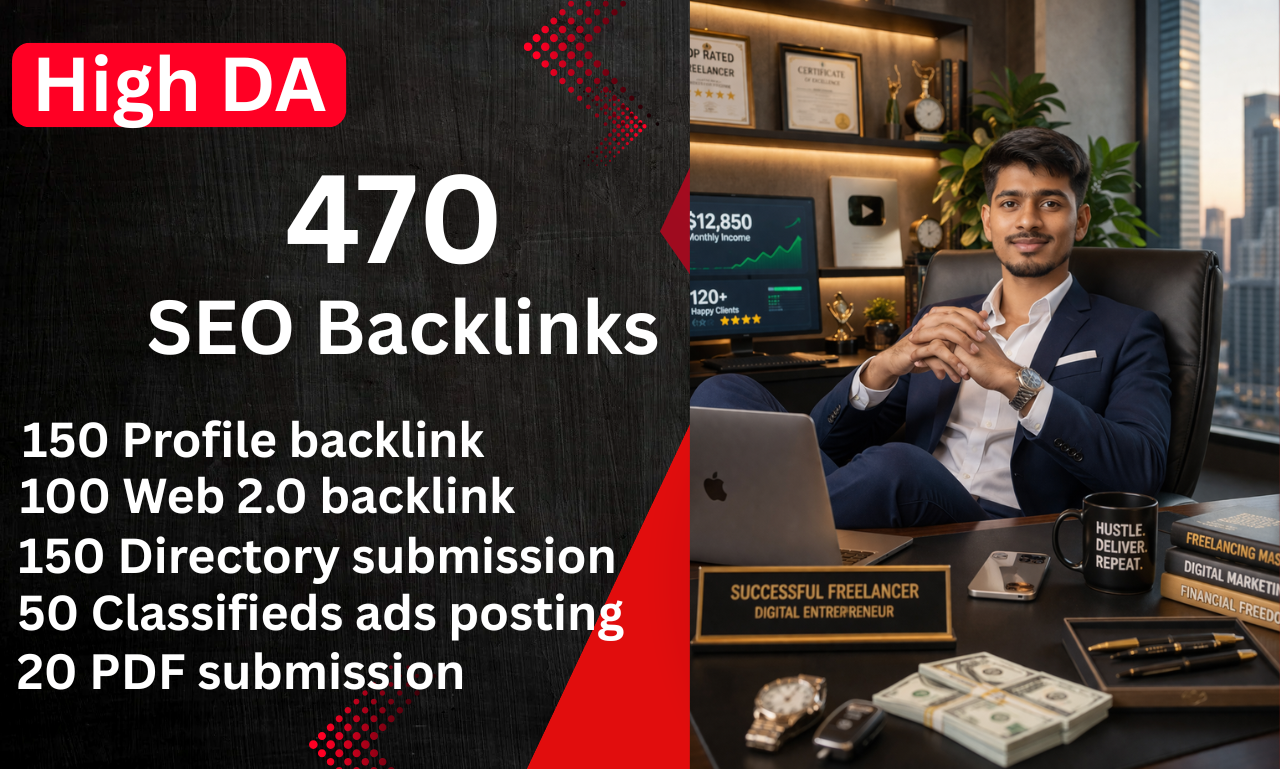 470 SEO Backlink - 150 Profile backlinks, 100 Web 2.0, 150 Directory, 50 Classified ads, 20 PDF