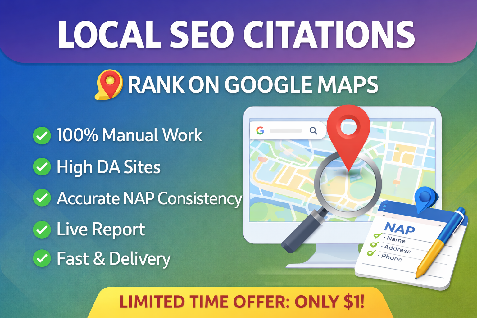 I will build high quality local citations for Google Maps ranking (100% manual SEO)