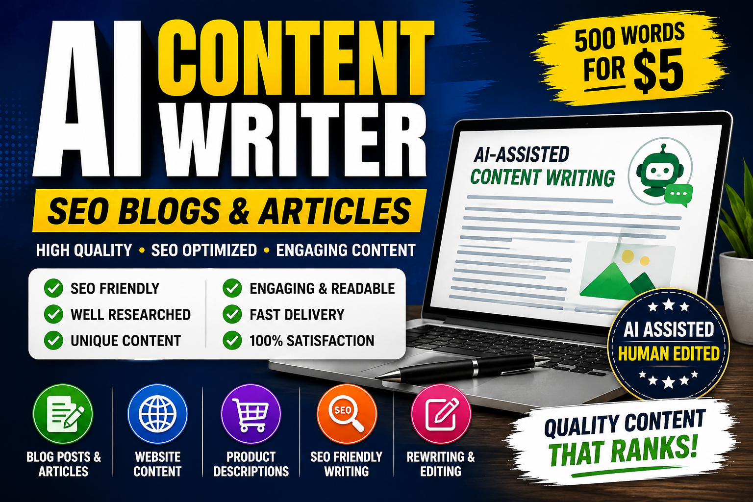 I Will Write SEO Optimized Articles and Website Conte...