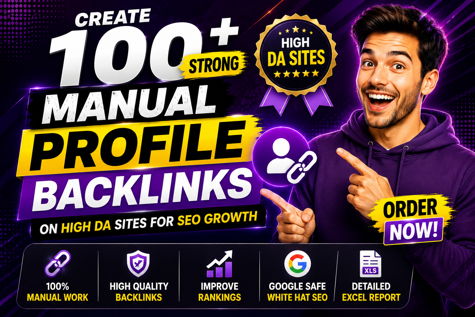 Create 100 Strong Manual Profile Backlinks on High DA Sites for SEO Growth
