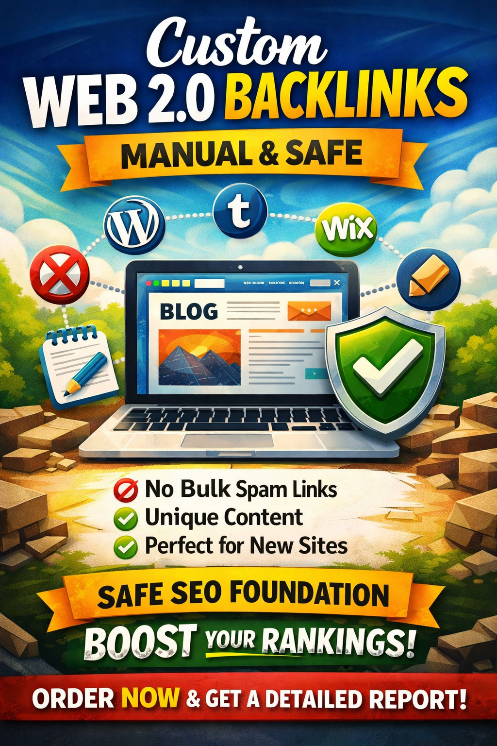 Custom Web 2.0 Backlinks for New Websites (Manual & Safe)