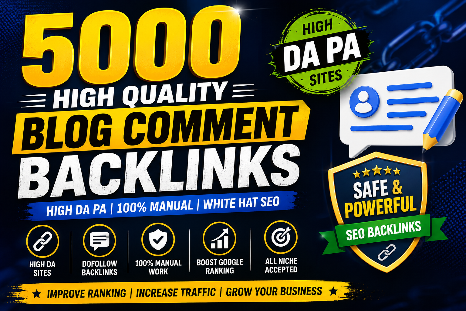 I will white hat high authority bolg comment backlinks for off page seo ranking