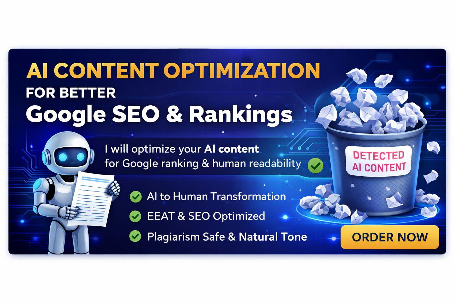 I will optimize and humanize your AI content for Google SEO rankings and readability
