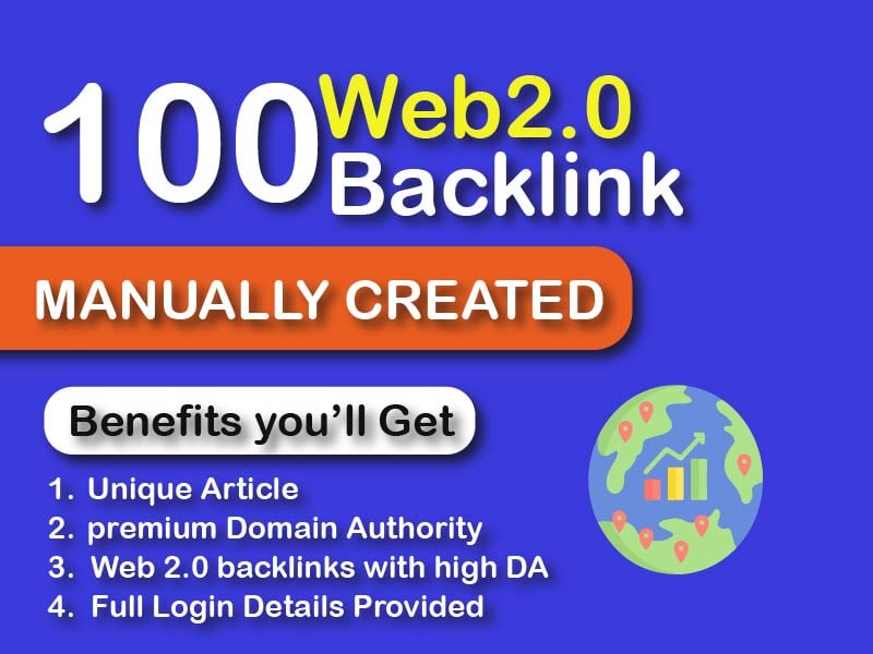 I will create 100 High quality web 2.0 Backlinks with High DA