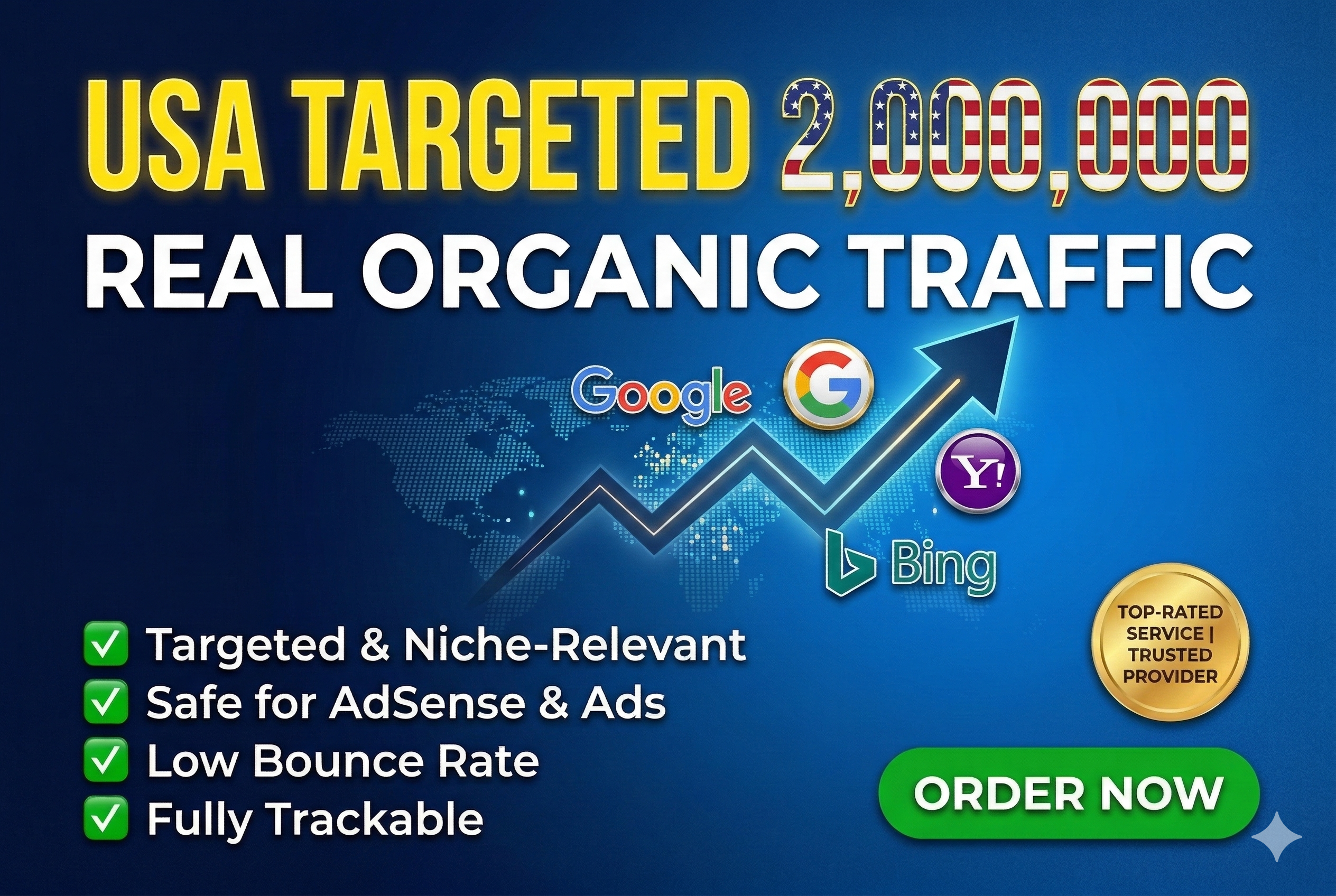I will drive 2,000,000 USA Targeted Real Organic Website Traffic from Google, Yahoo, Bing