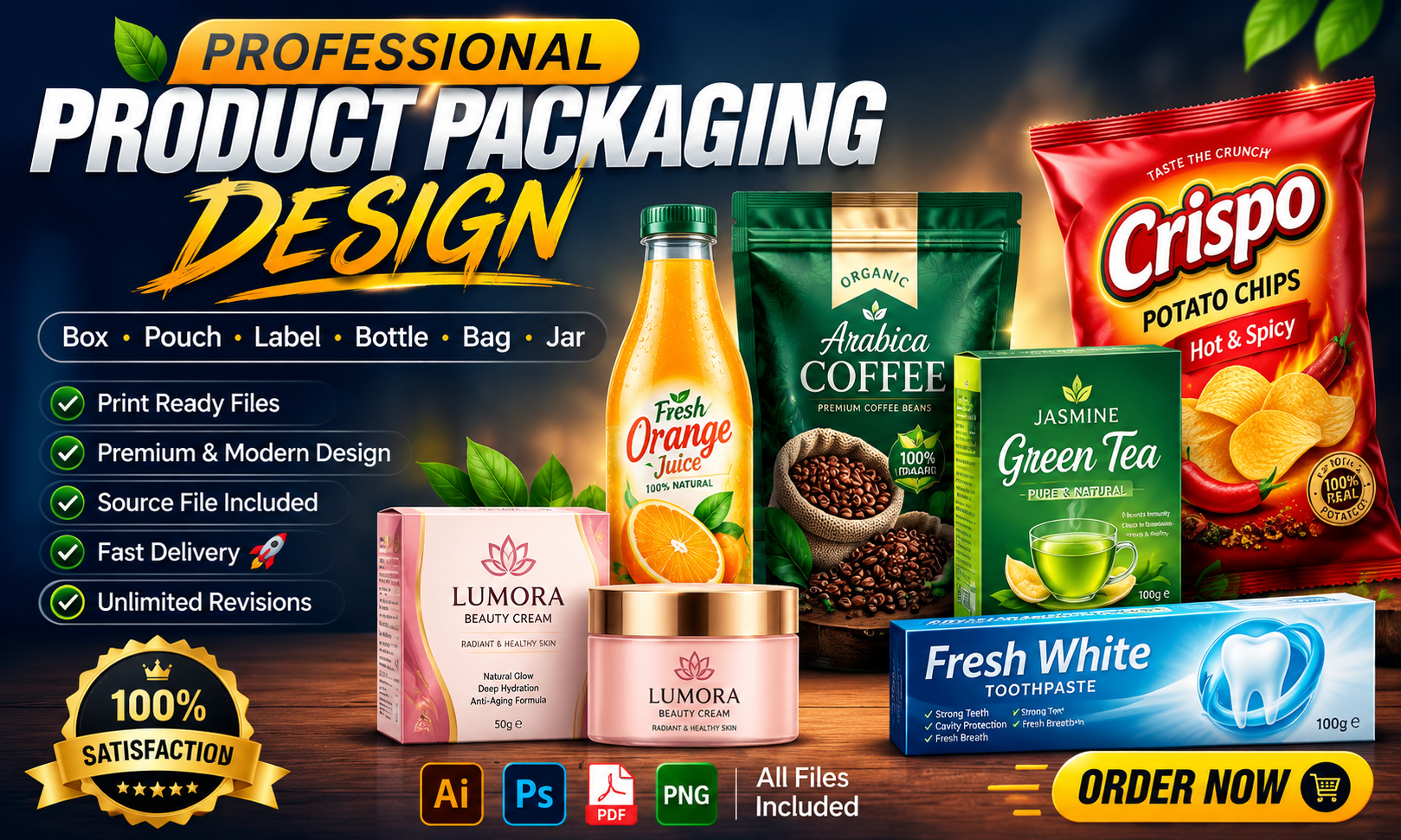 I will design professional product packaging, label, box, pouch and bottle design