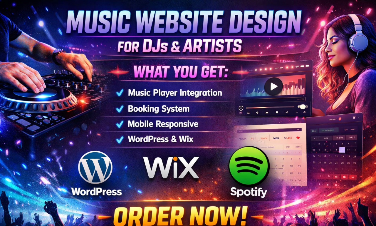 I will create music website dj artist podcast band wordpress wix