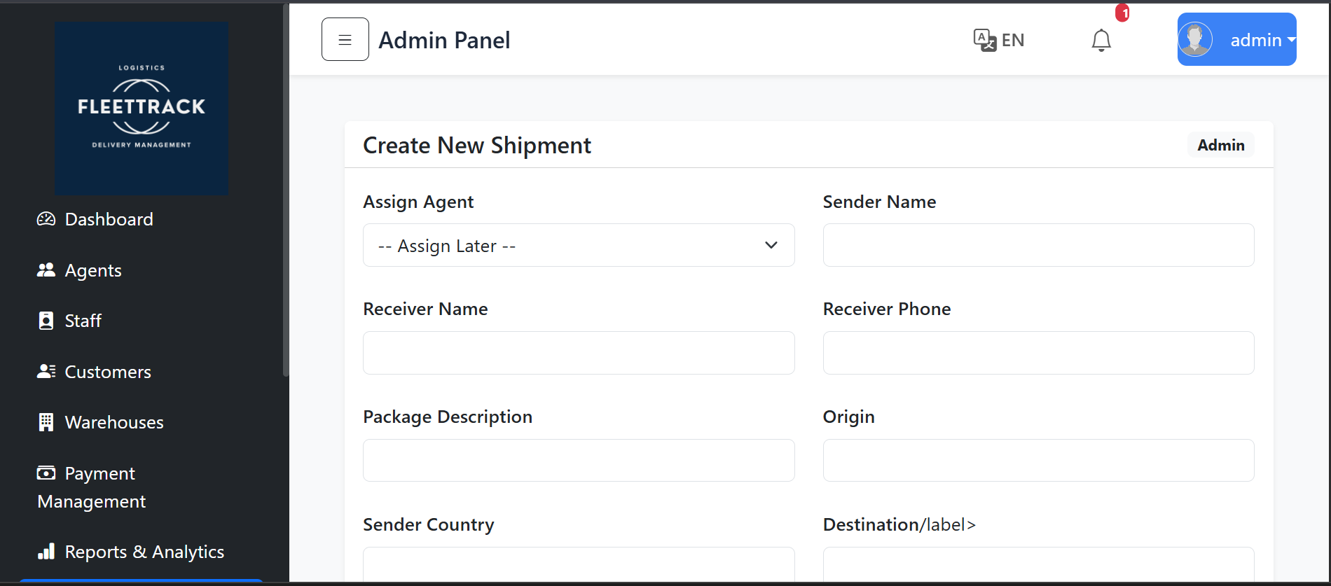 All-in-one Laravel logistics solution with dashboards for Admin, Dispatcher, Agent, Finance & Wareho