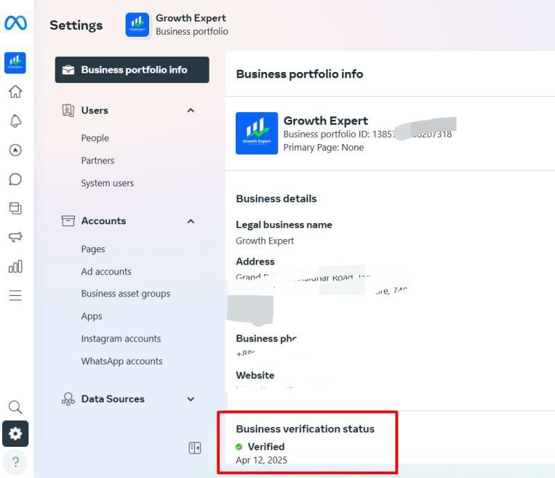 Meta Business Manager Verification Service (Green Check)