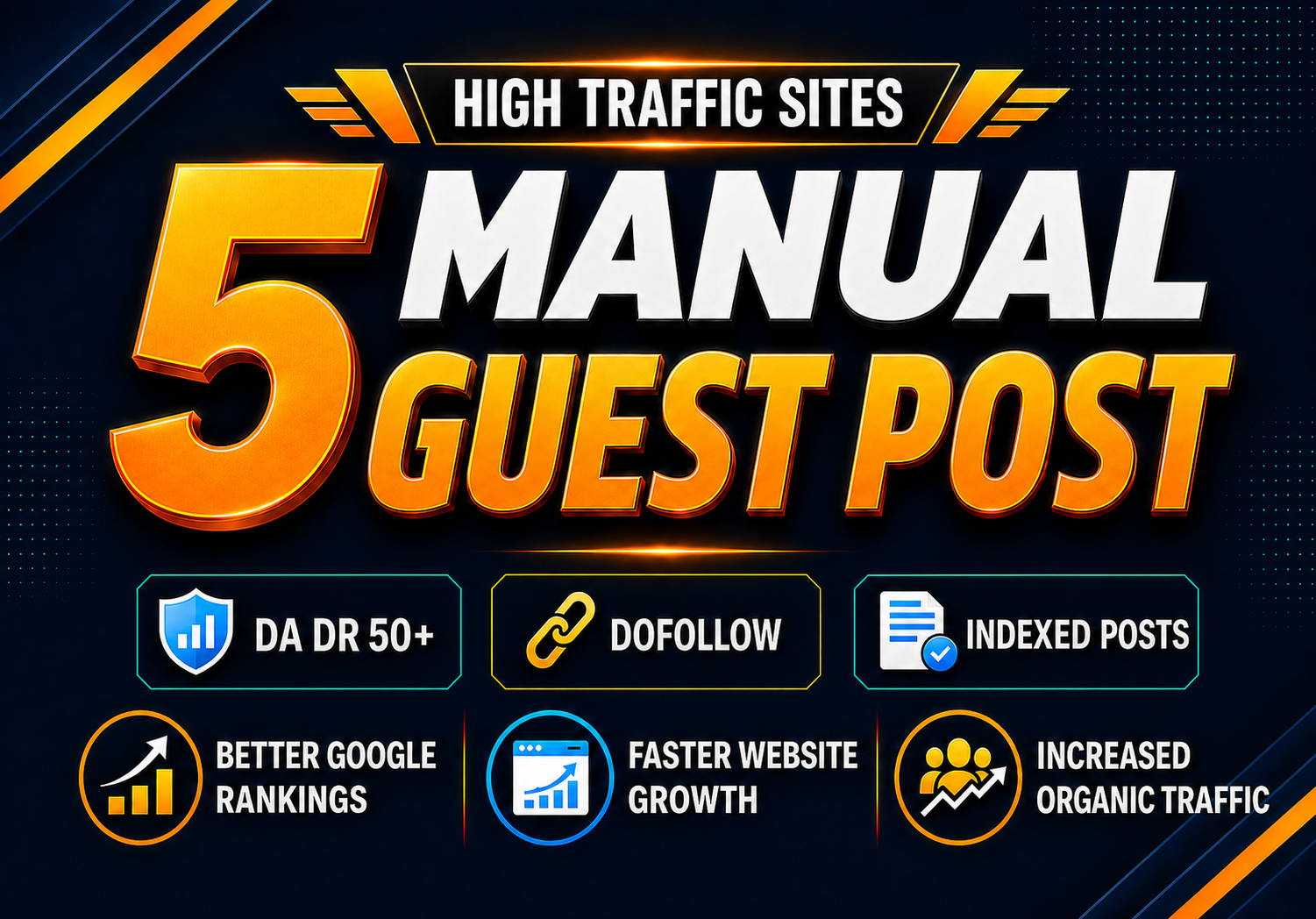 Write & Publish 5 High-Quality Guest Posts on DA DR 50+ High-Traffic Dofollow Websites