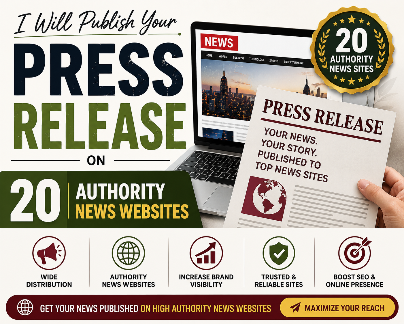 I Will Publish Your Press Release on 20 Authority New...
