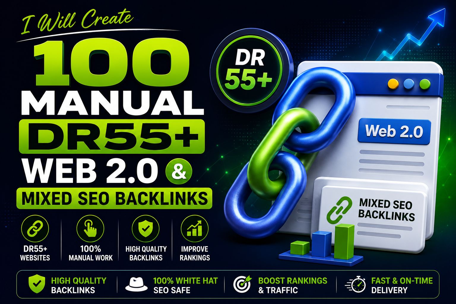 I Will Create 100 Manual DR55+ Web 2.0 and Mixed SEO Backlinks
