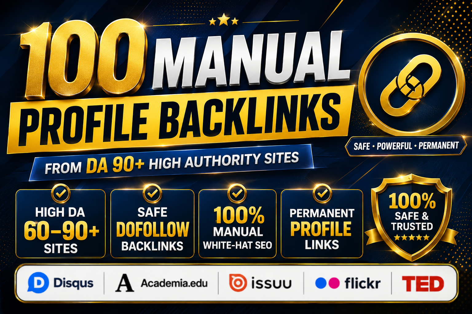 Create 100 Manual High DA 60 to 90+ Profile Backlinks For SEO Ranking And Authority Boost