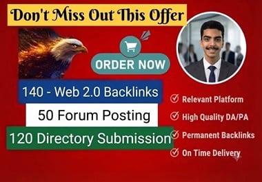 Submit Manual 310-High-Quality Web2.0, Forum Posting, & Directory Submission SEO Backlinks.