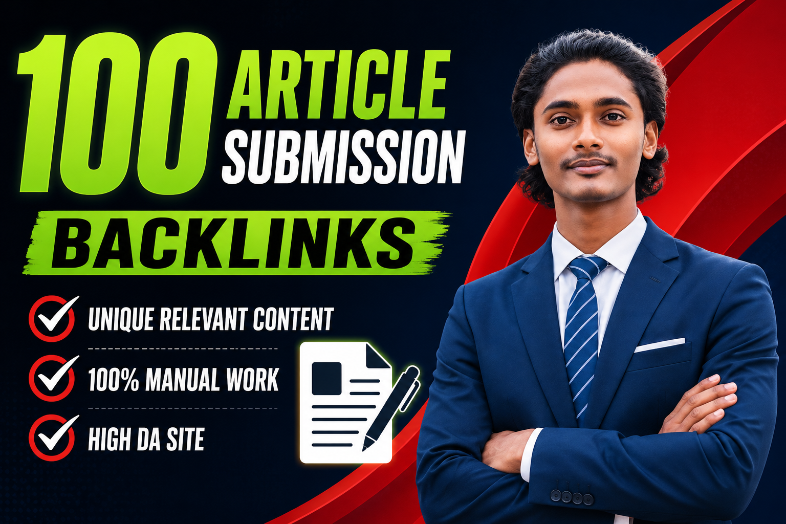 I will do 100 manual article submission on high DA sites for SEO backlinks