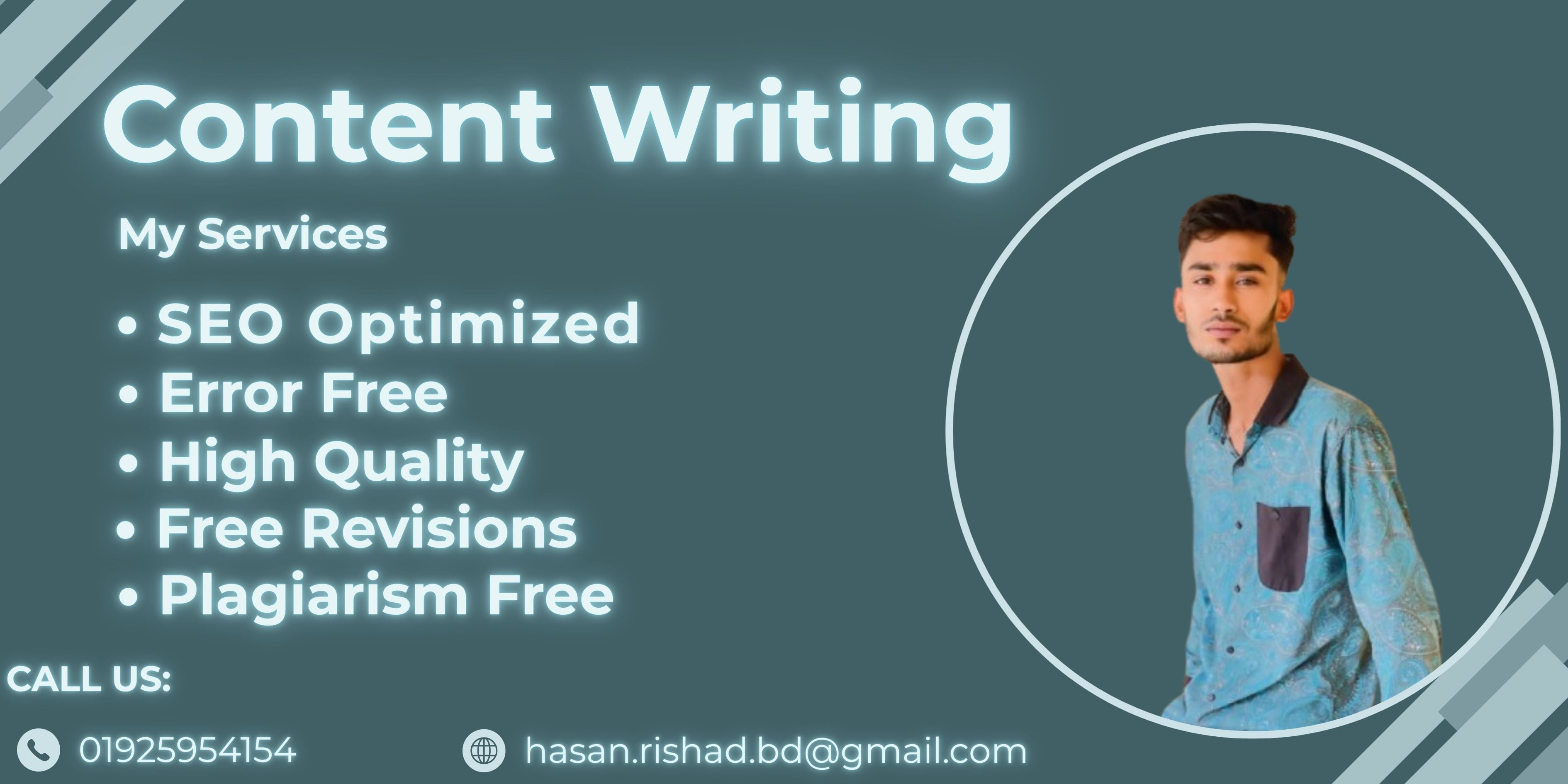 I will write 1500 words website content,SEO friendly and full plagirism free On any topic