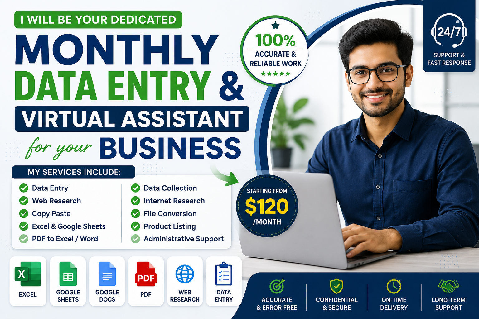 I will be your monthly data entry and virtual assistant