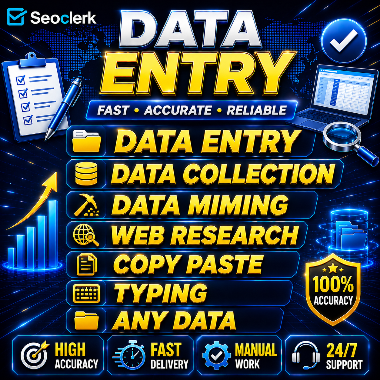 I will do professional data entry, web research, copy paste and data collection