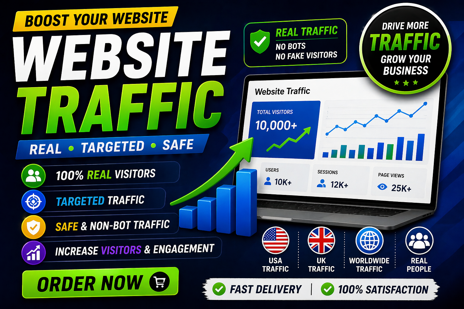 I will boost website traffic safely