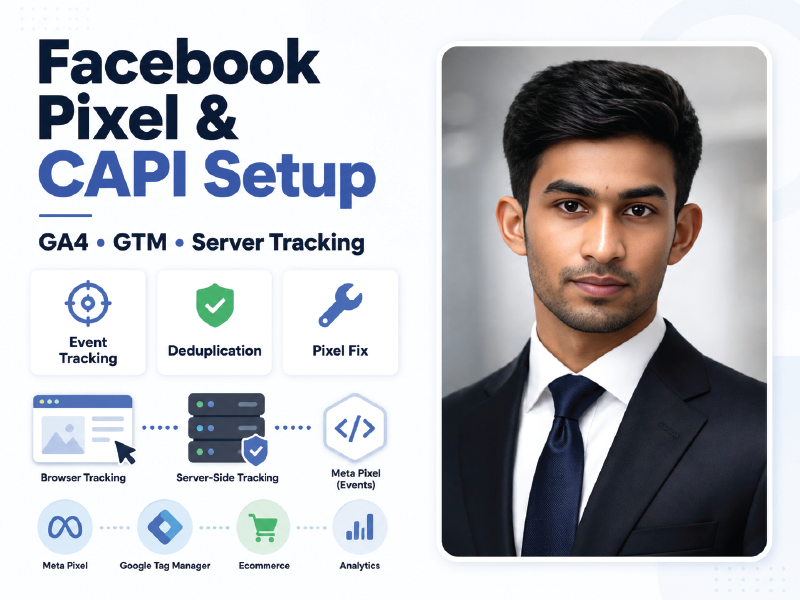 I will set up Meta Pixel, Conversion API, GA4, and GTM tracking