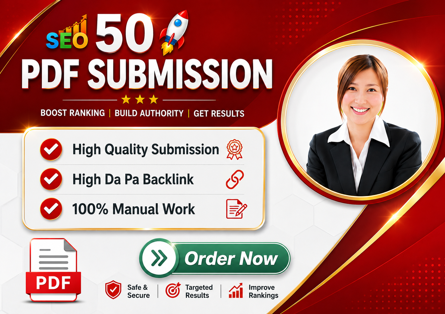 I will provide 50 manual high authority PDF submission backlinks for SEO" 