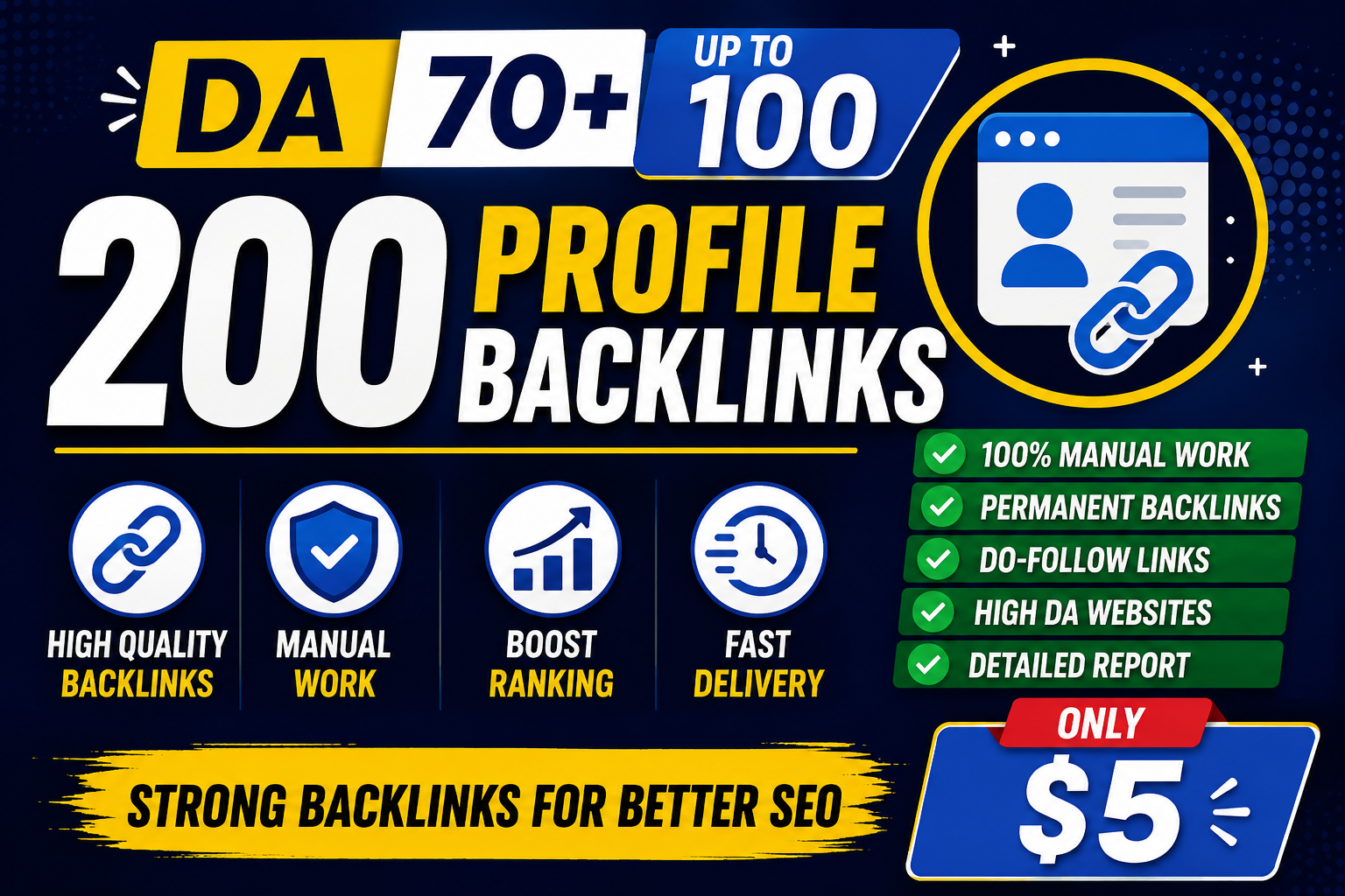 I will create 200 high DA profile backlinks manually ...