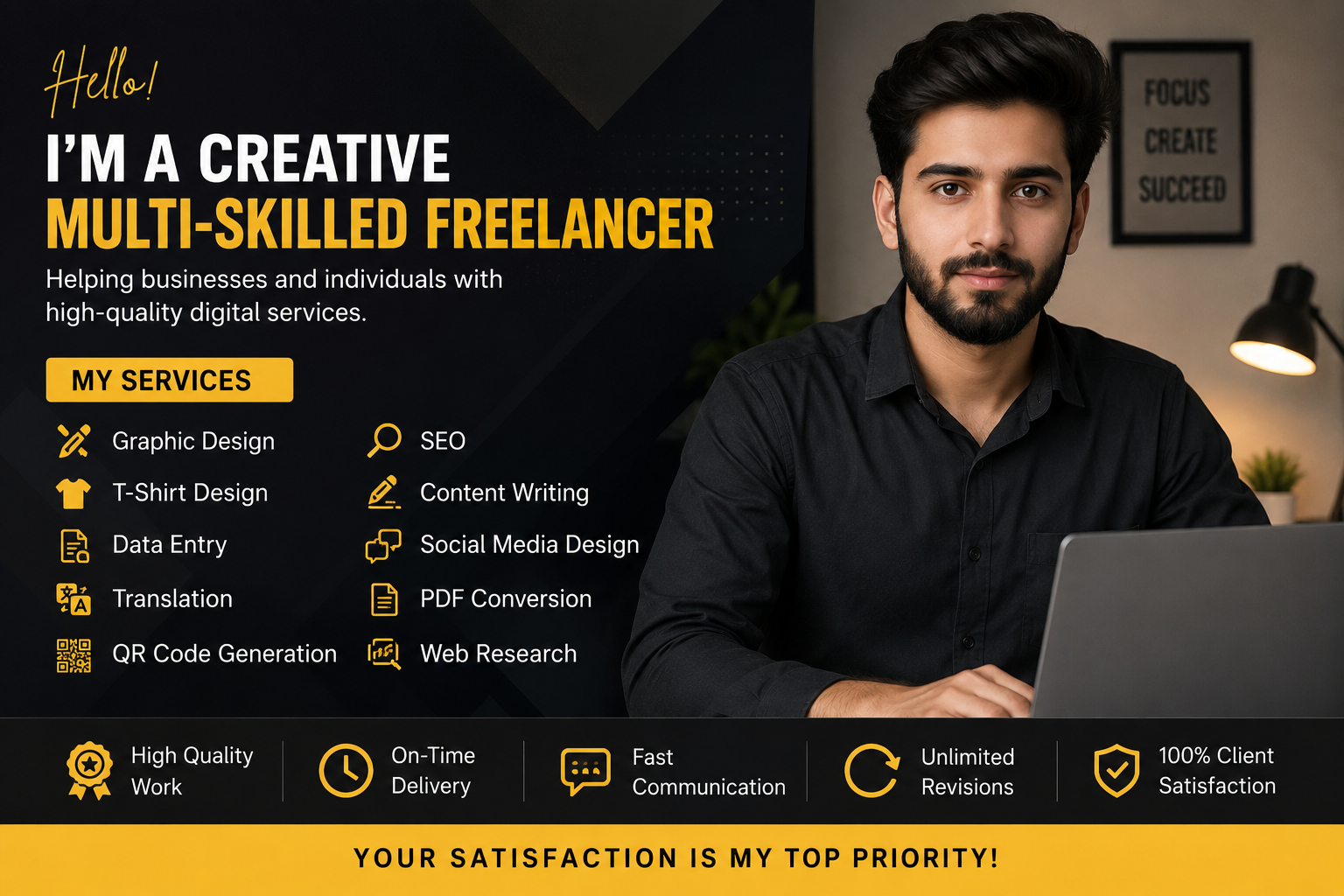 I Will Provide Professional Graphic Design, Data Entry, SEO, Translation & Content Writing Services
