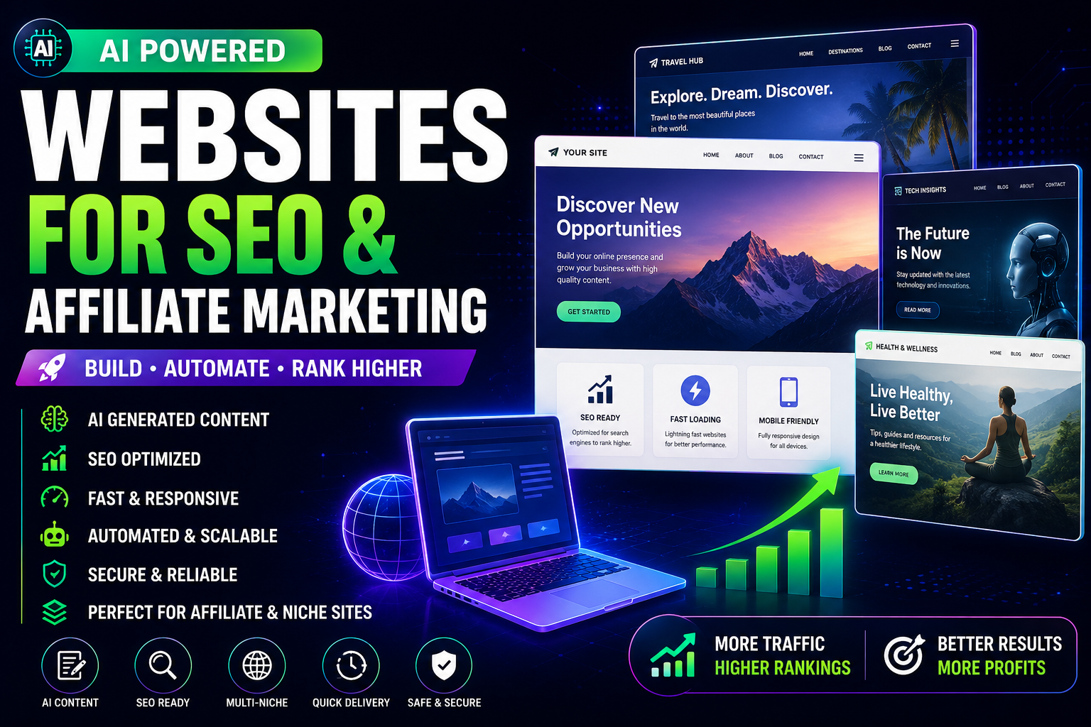 I will create AI powered websites for SEO and affiliate 