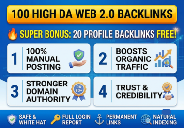 Will Create 100 DA 90 to DA 70 Web 2.0 Backlinks 