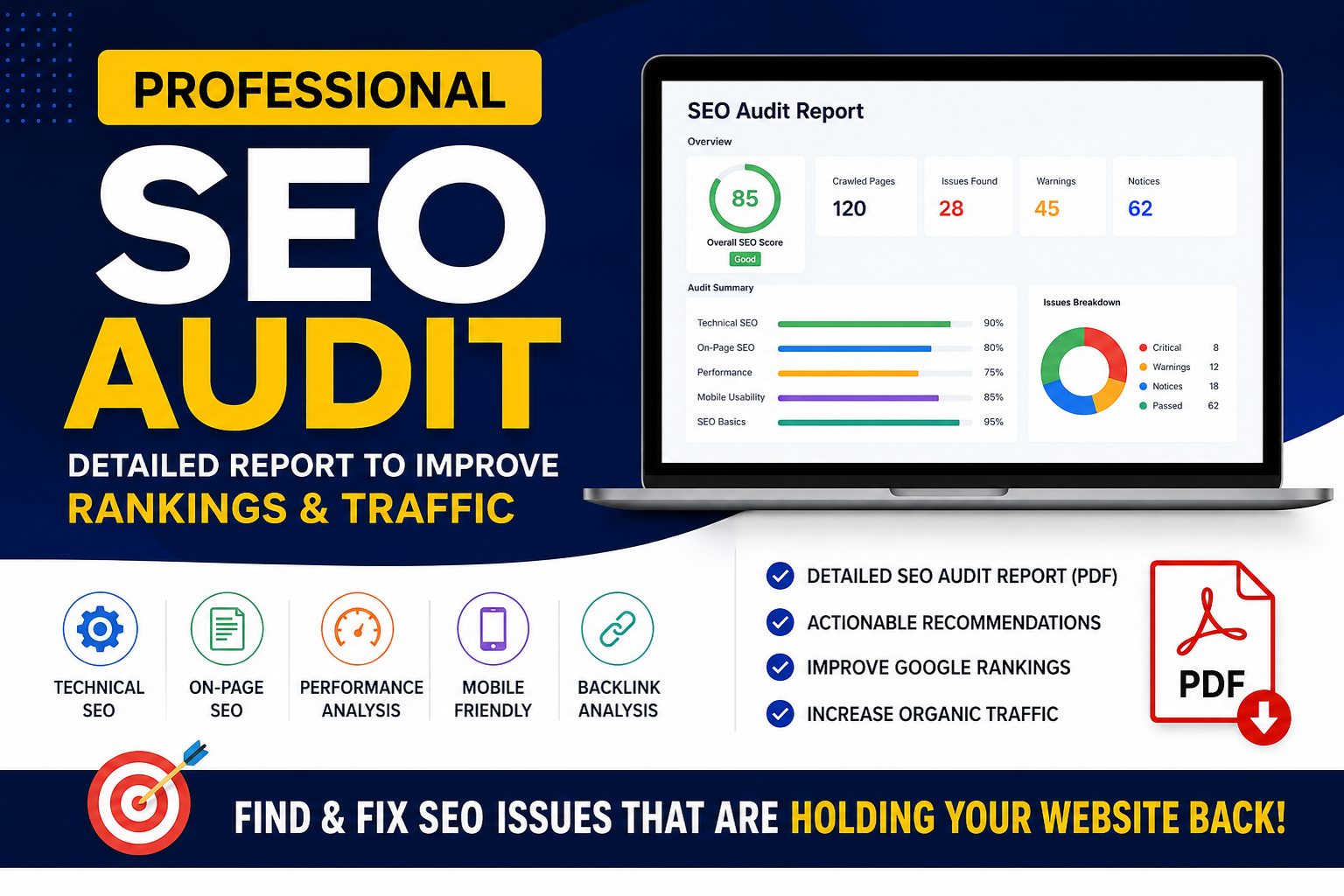 I will perform a professional SEO audit and provide an actionable report