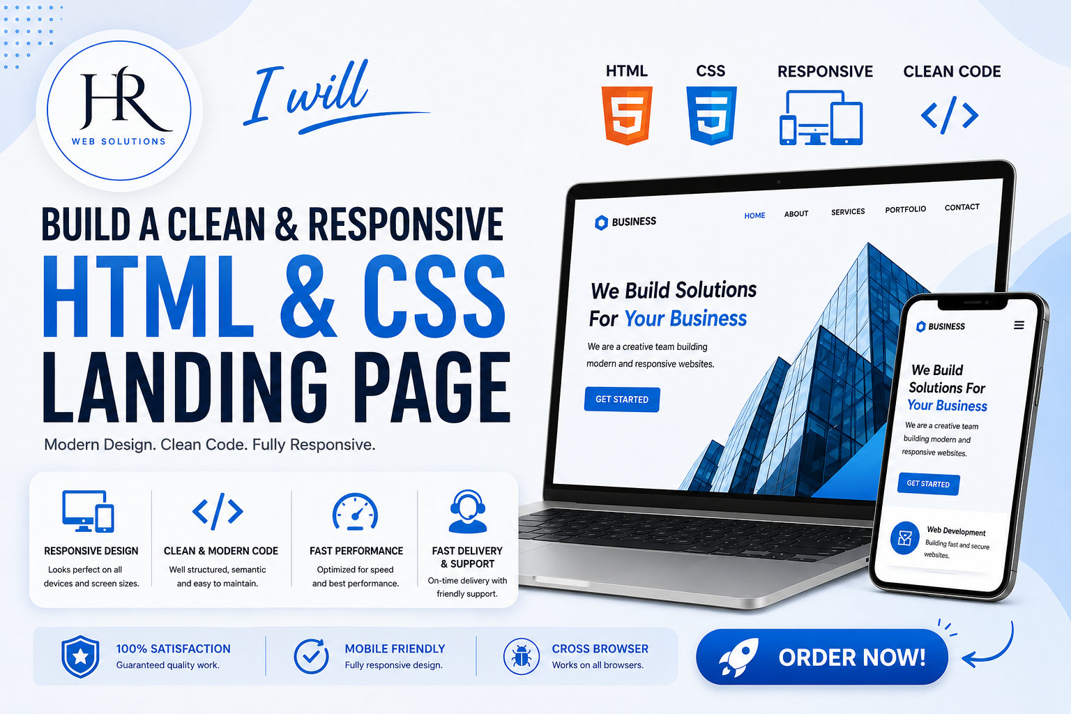 ​I will design and develop a responsive HTML CSS landing page