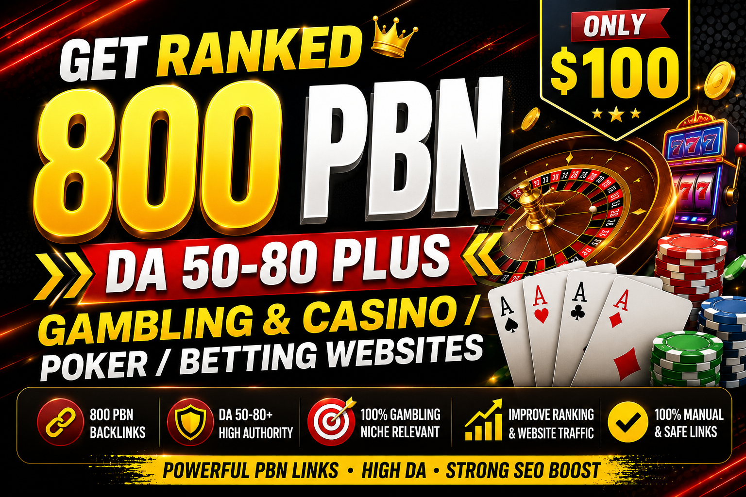 Get Ranked 800 PBN DA 50-80 Plus Gambling and Casino / Poker /Betting websites 