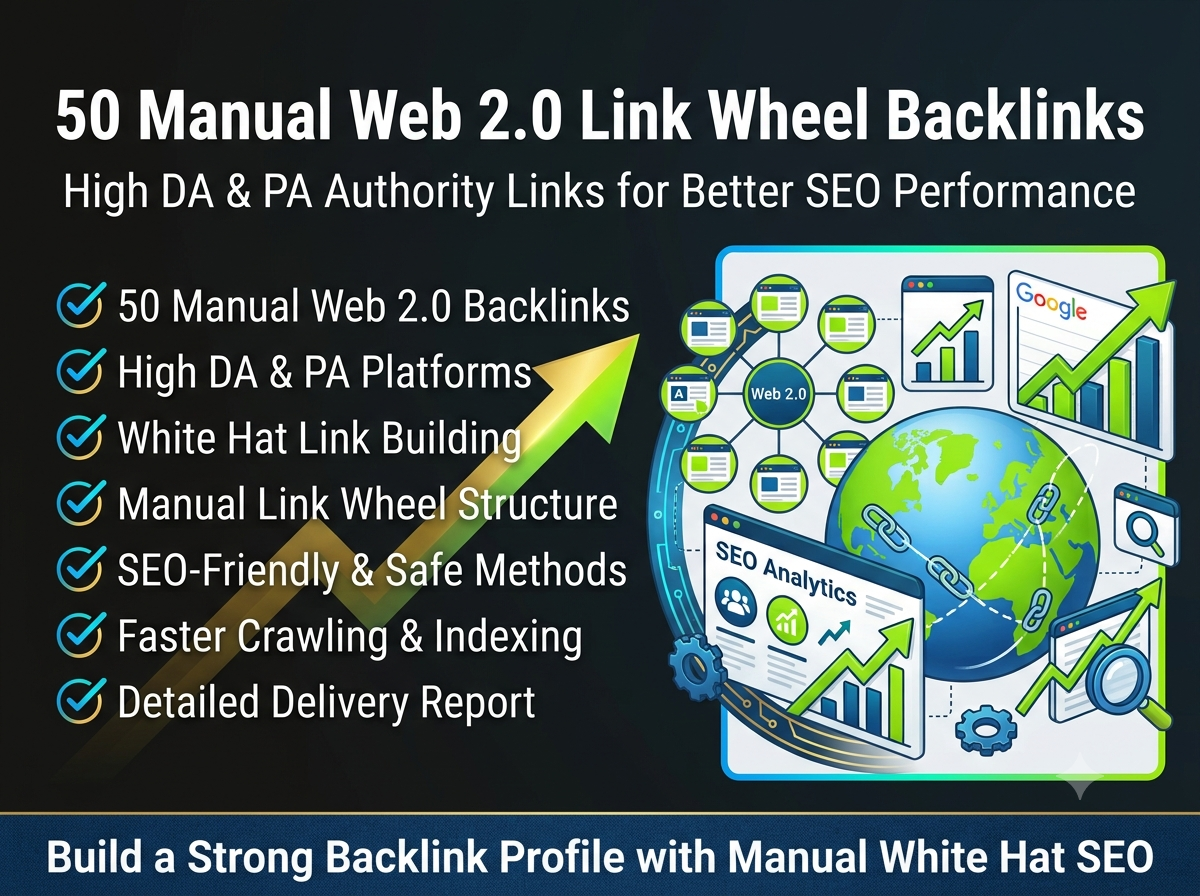 Niche 50 Manually Web 2.0 linkwheel Backlink in High DA & PA for Google Top Ranking