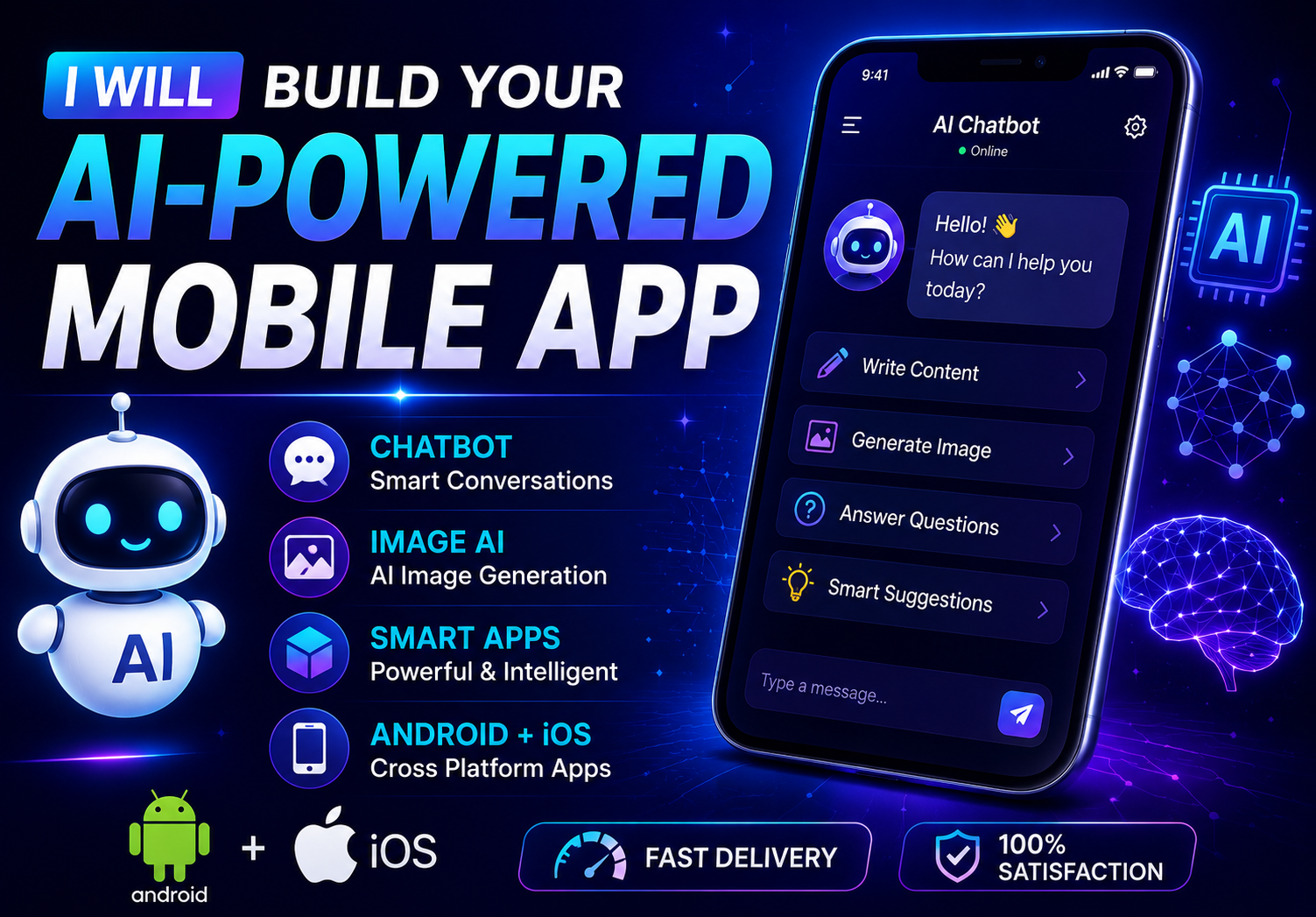 I will build a modern AI-powered mobile app for Android and iOS