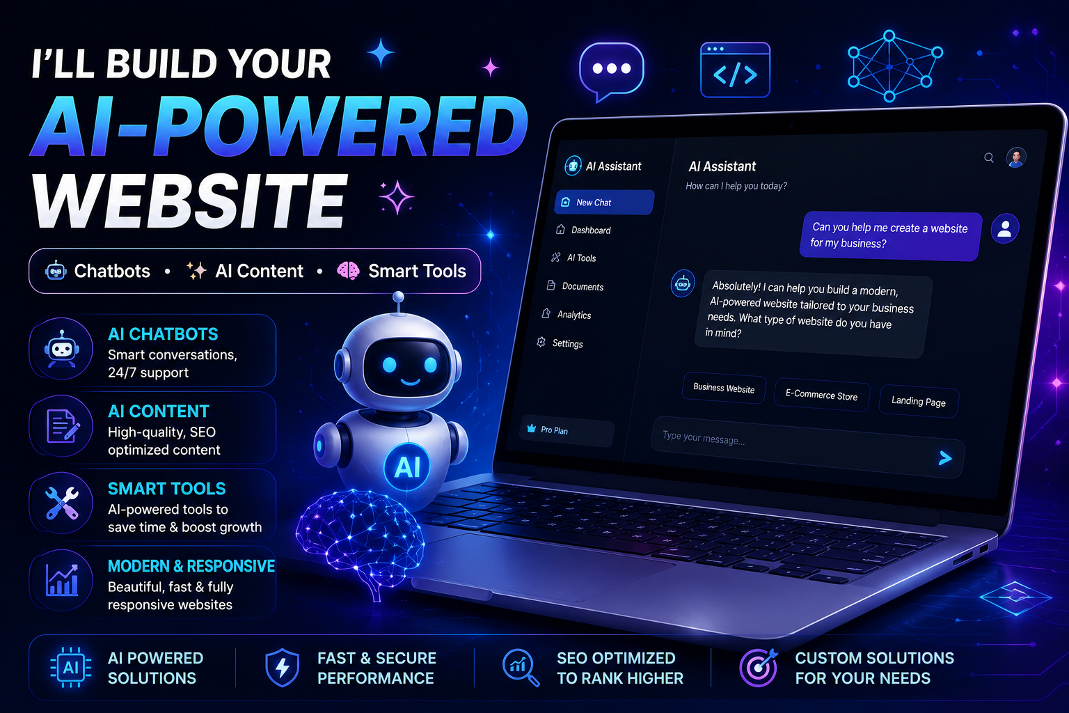 I will build a modern AI-powered website with chatbot...
