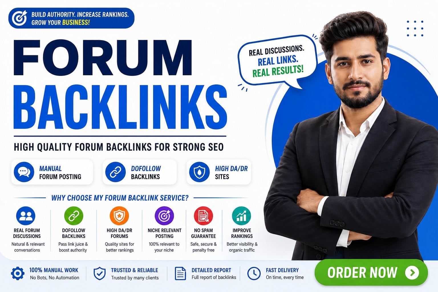 I will do manual 50 forum backlinks from high DA comm...