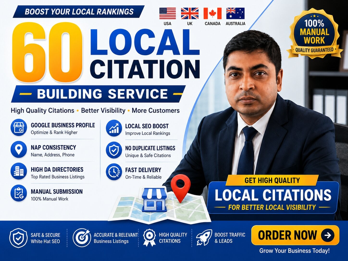I will build manual 60 local citations and business l...