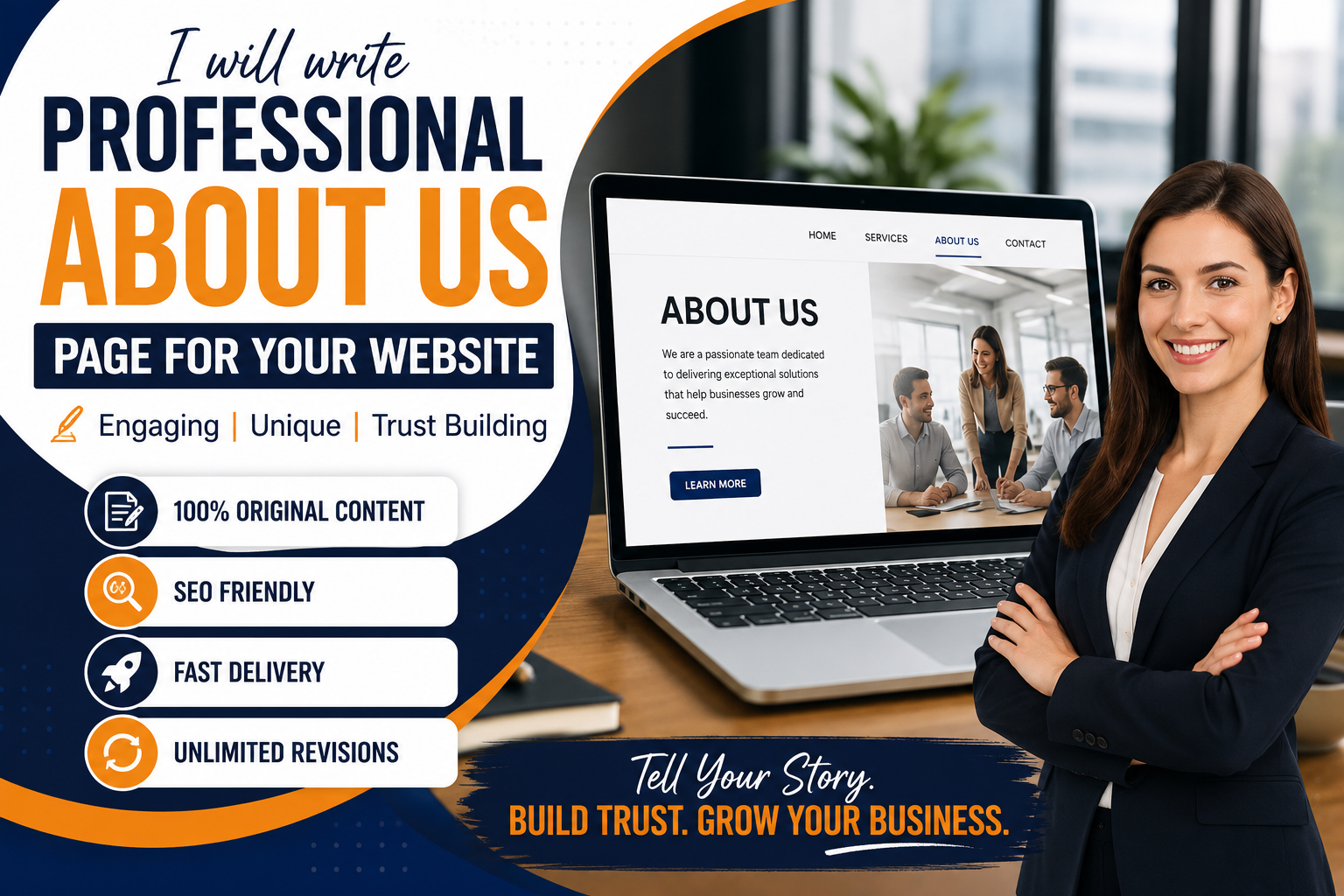 I will write professional about us page for your website