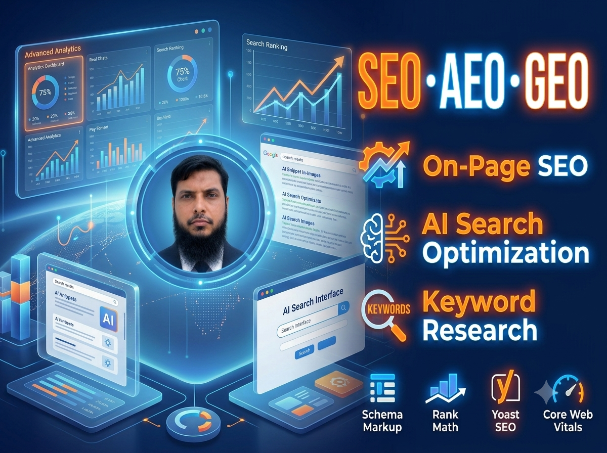 I will do on page SEO, AEO, GEO optimization and keyword research for higher rankings