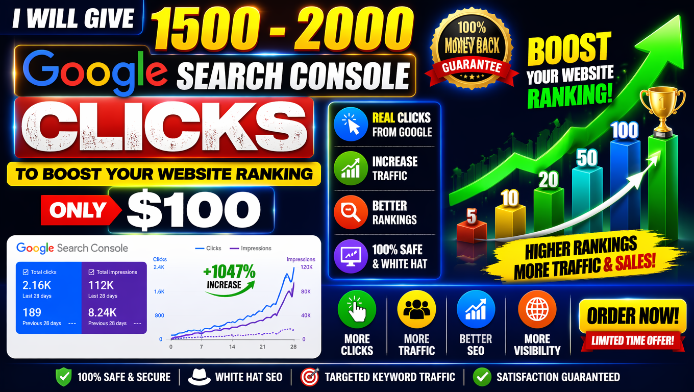 I will provide 1500 to 2000 real Google Search Console clicks to boost your ranking and Graph