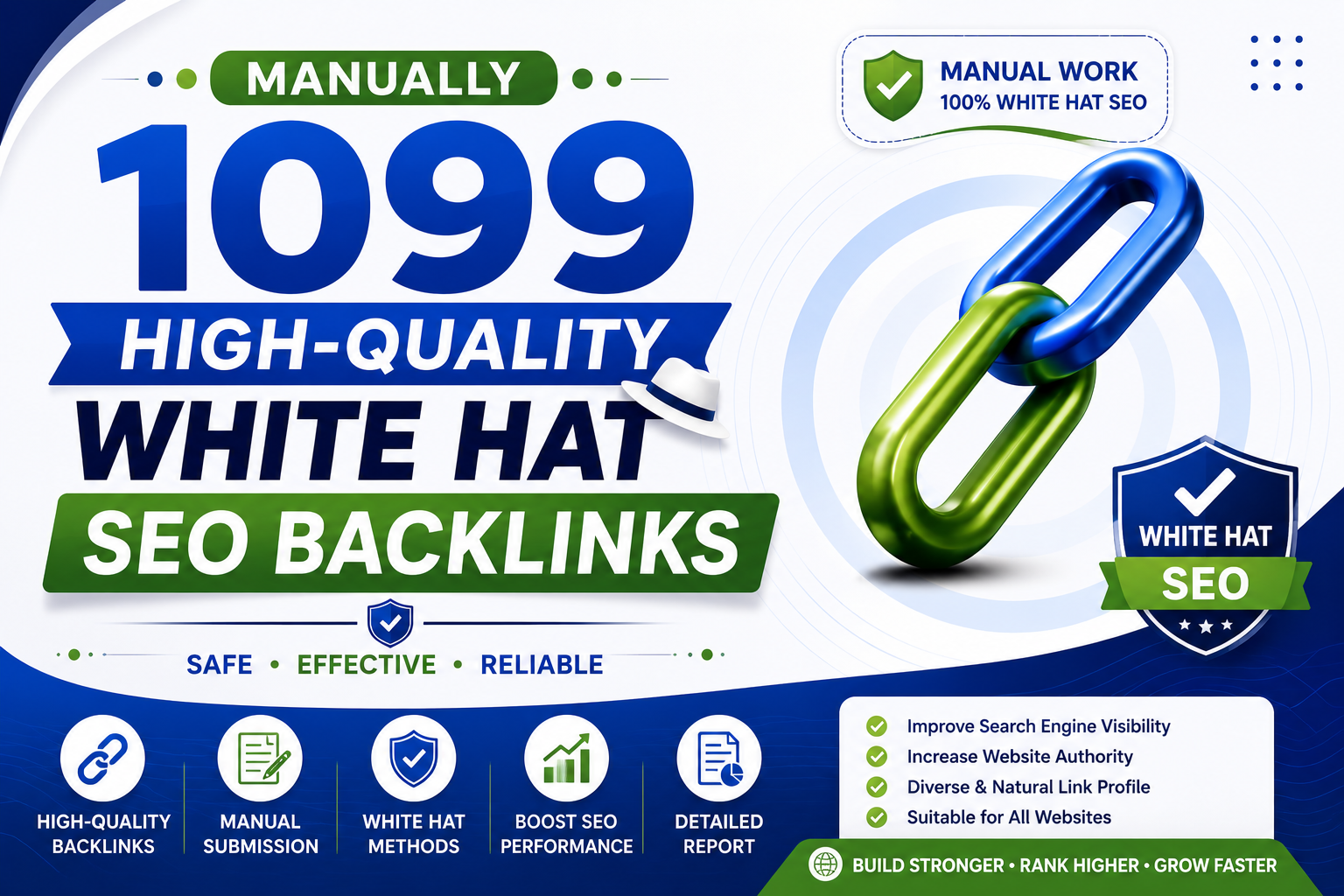 I will build manually 1099 high-quality white hat SEO backlinks for improve google ranking