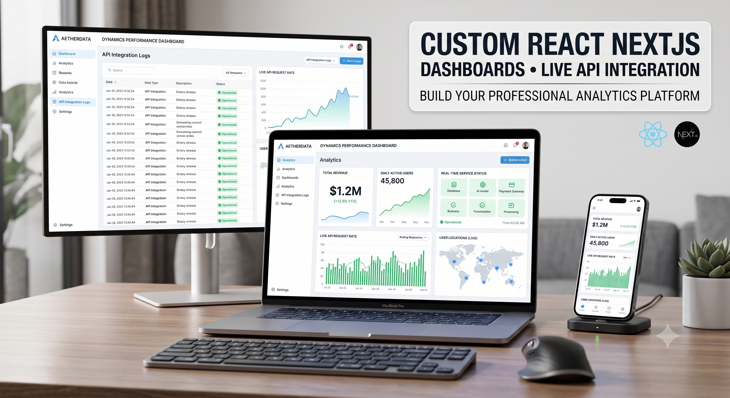I will build a custom react nextjs dashboard with live API integration