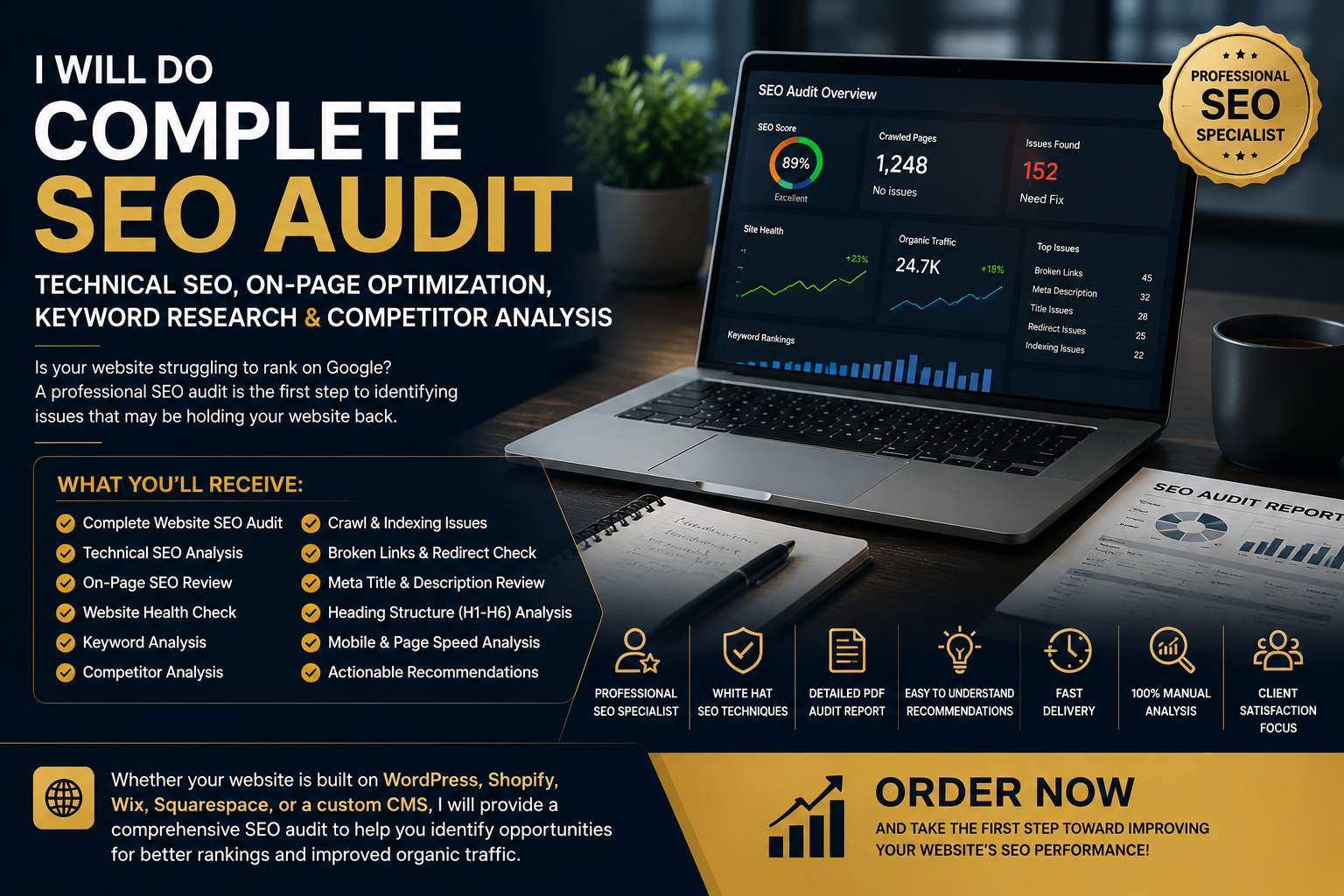 I Will Do Complete SEO Audit, Technical SEO, On Page SEO & Keyword Research.