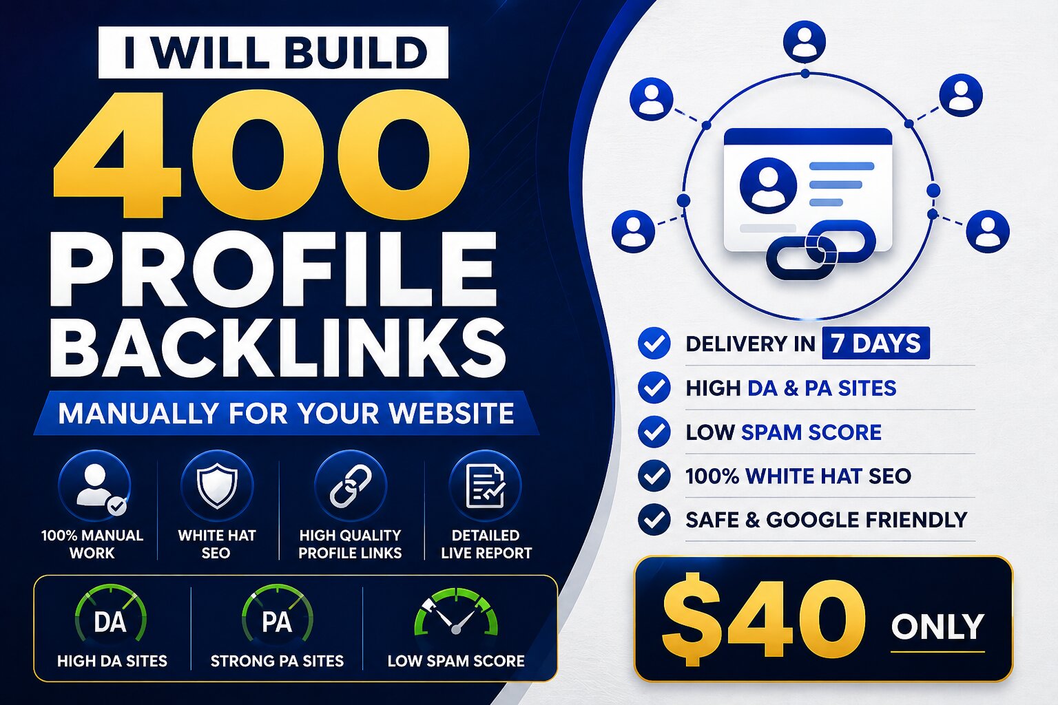 I will build 400 profile backlinks for your website 
