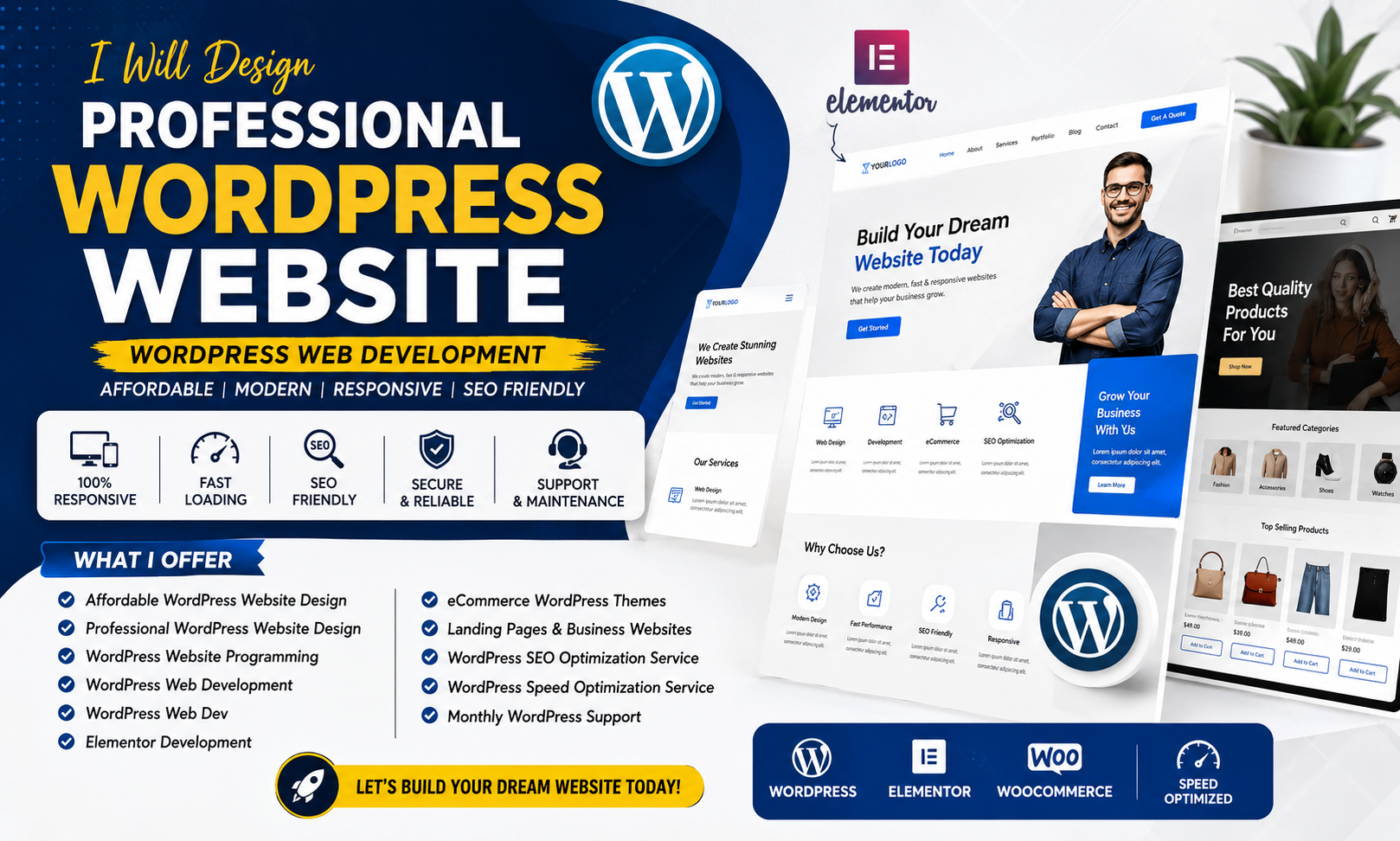 I will design or redesign a modern responsive WordPre...