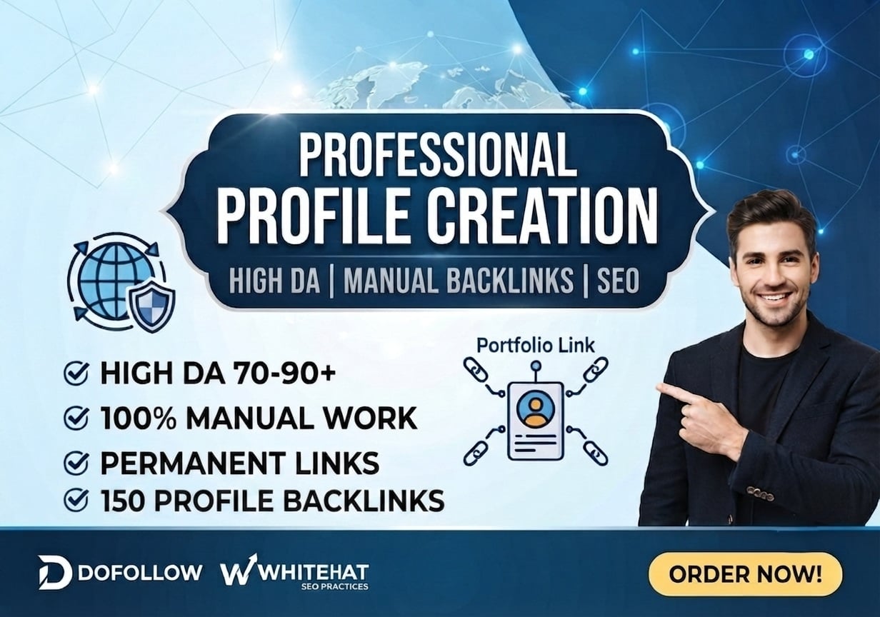 I will do 150 high da professional profile creation backlinks for SEO