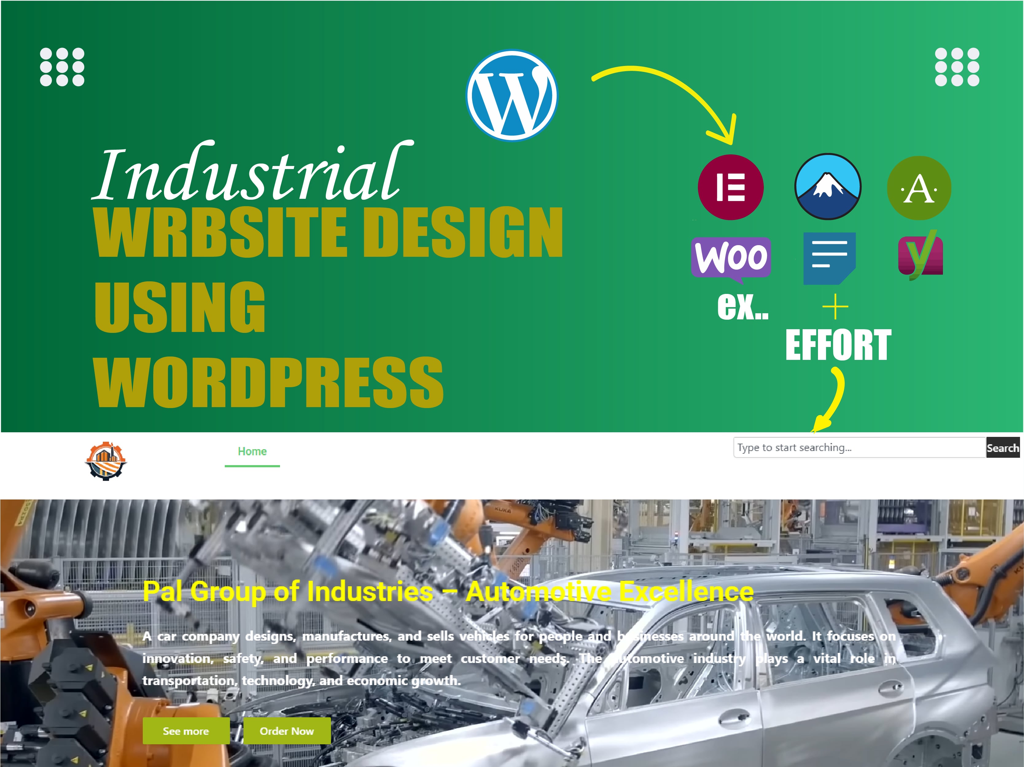 I'll use Elementor to create a polished industrial WordPress website.